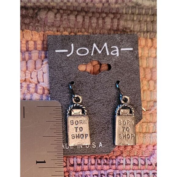 (3 for $15)~JoMa~ Silvertone 'Born To Shop' Earrings - Picture 3 of 4